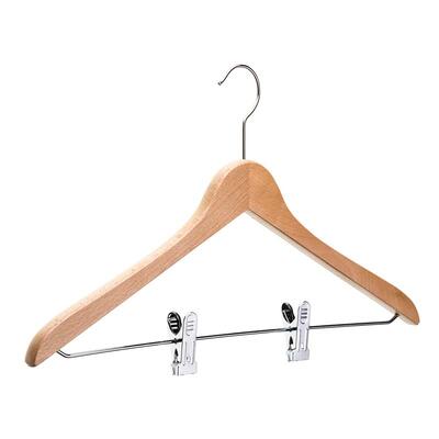 100 Natural Wood Hangers with Hook and Chrome Clamps